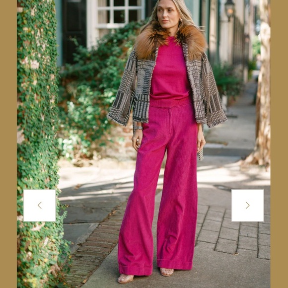 Julia Amory Pants - NWT Julia Amory Corduroy Wide Leg High Rise Cotton Pants Magenta Pink Med